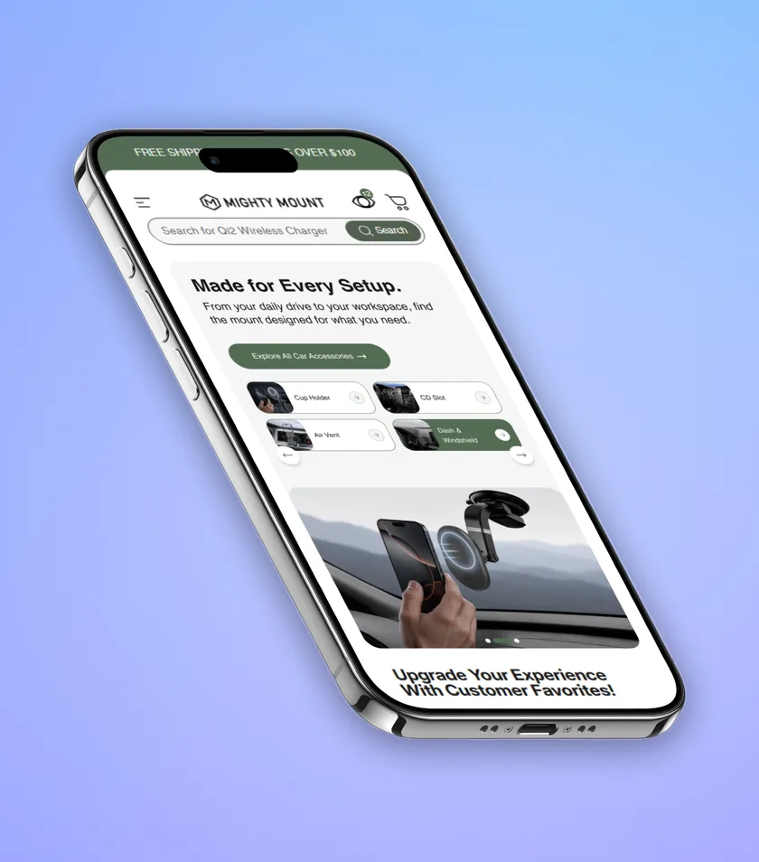 Redesigned Mighty Mount hero banner on a phone